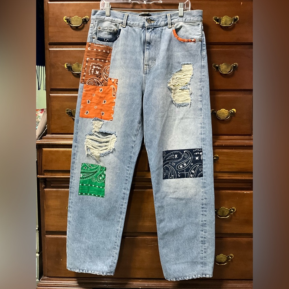 NWOT Alanui Authentic Italian Size 32 Jeans Bandana Patchwork